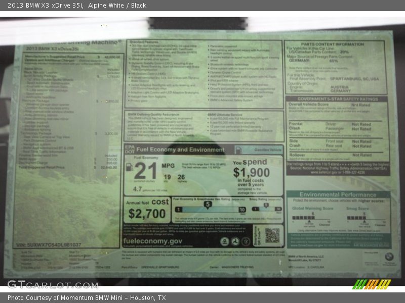 Alpine White / Black 2013 BMW X3 xDrive 35i