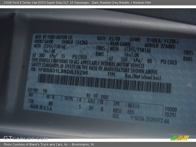 Dark Shadow Grey Metallic / Medium Flint 2008 Ford E Series Van E350 Super Duty XLT 15 Passenger