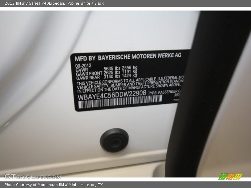 2013 7 Series 740Li Sedan Alpine White Color Code 300