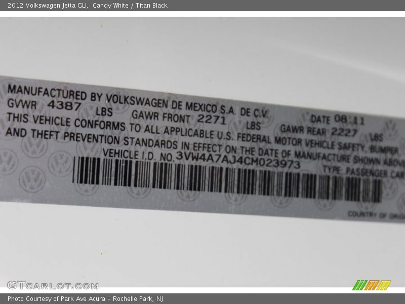 Candy White / Titan Black 2012 Volkswagen Jetta GLI