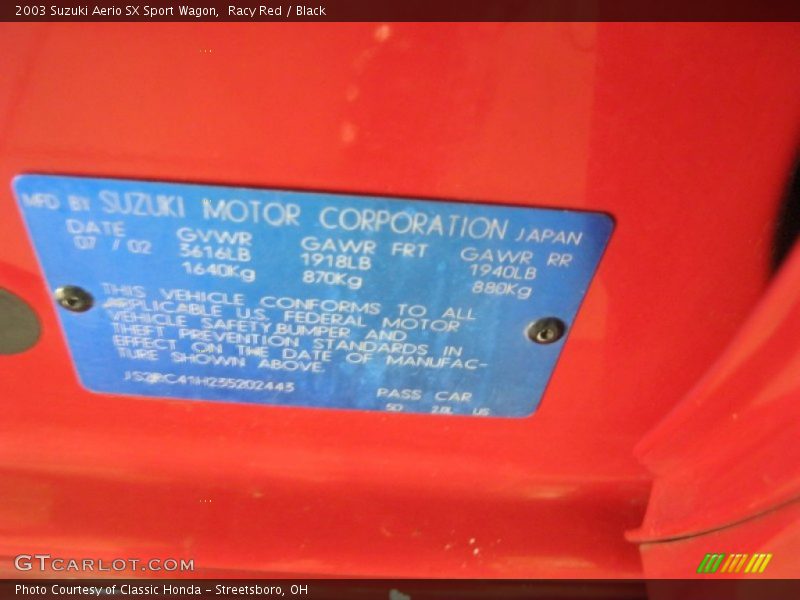 Racy Red / Black 2003 Suzuki Aerio SX Sport Wagon