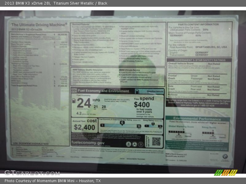 Titanium Silver Metallic / Black 2013 BMW X3 xDrive 28i