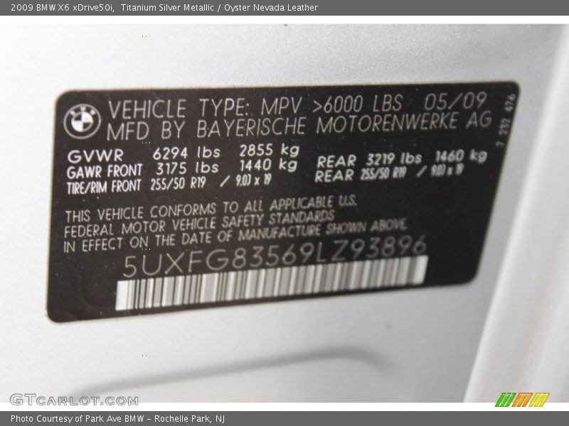 Titanium Silver Metallic / Oyster Nevada Leather 2009 BMW X6 xDrive50i