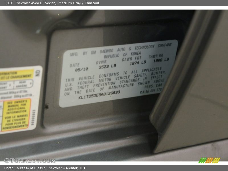 Medium Gray / Charcoal 2010 Chevrolet Aveo LT Sedan