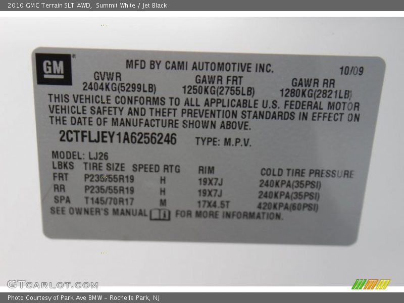 Summit White / Jet Black 2010 GMC Terrain SLT AWD