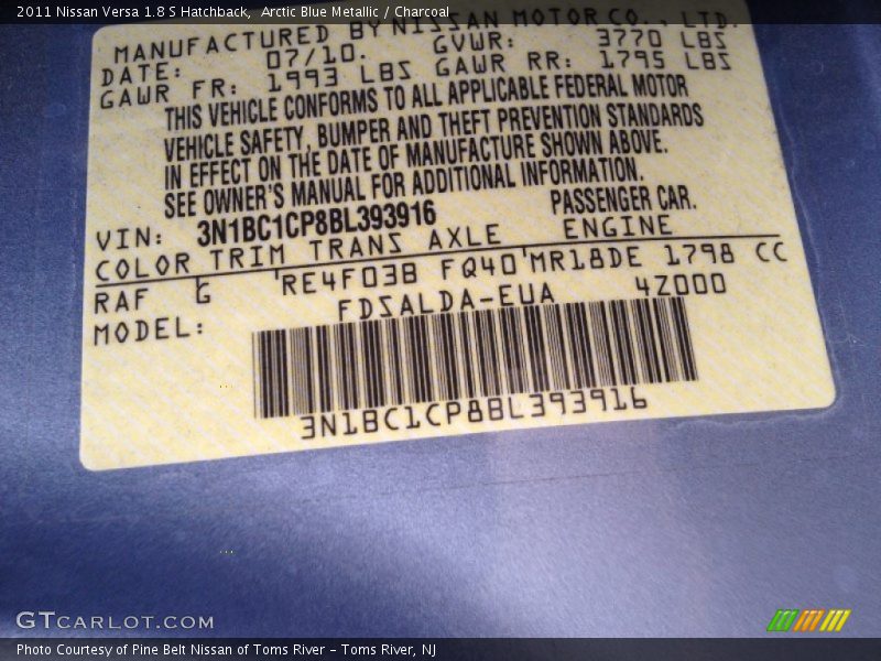 2011 Versa 1.8 S Hatchback Arctic Blue Metallic Color Code RAF