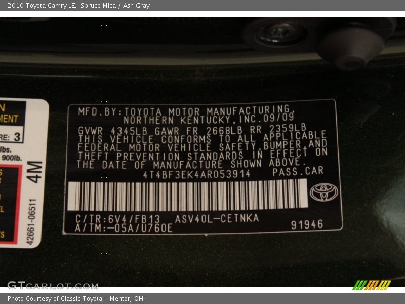 Spruce Mica / Ash Gray 2010 Toyota Camry LE