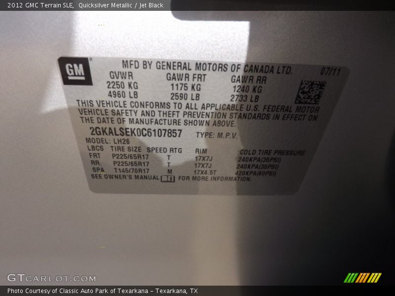 Quicksilver Metallic / Jet Black 2012 GMC Terrain SLE