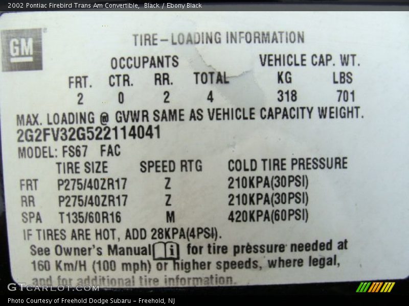 Black / Ebony Black 2002 Pontiac Firebird Trans Am Convertible