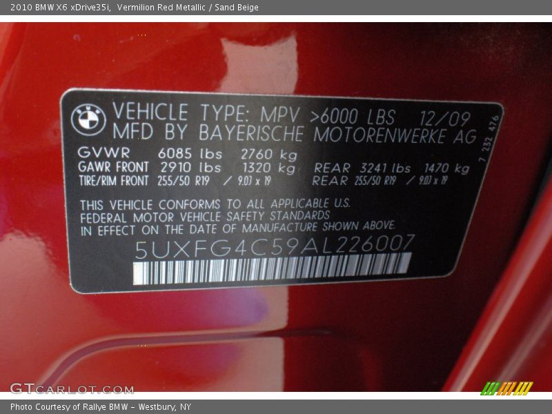 Vermilion Red Metallic / Sand Beige 2010 BMW X6 xDrive35i