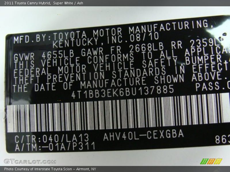 Super White / Ash 2011 Toyota Camry Hybrid