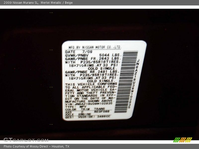 Merlot Metallic / Beige 2009 Nissan Murano SL