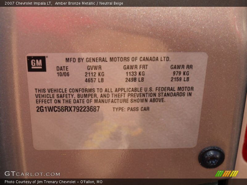 Amber Bronze Metallic / Neutral Beige 2007 Chevrolet Impala LT
