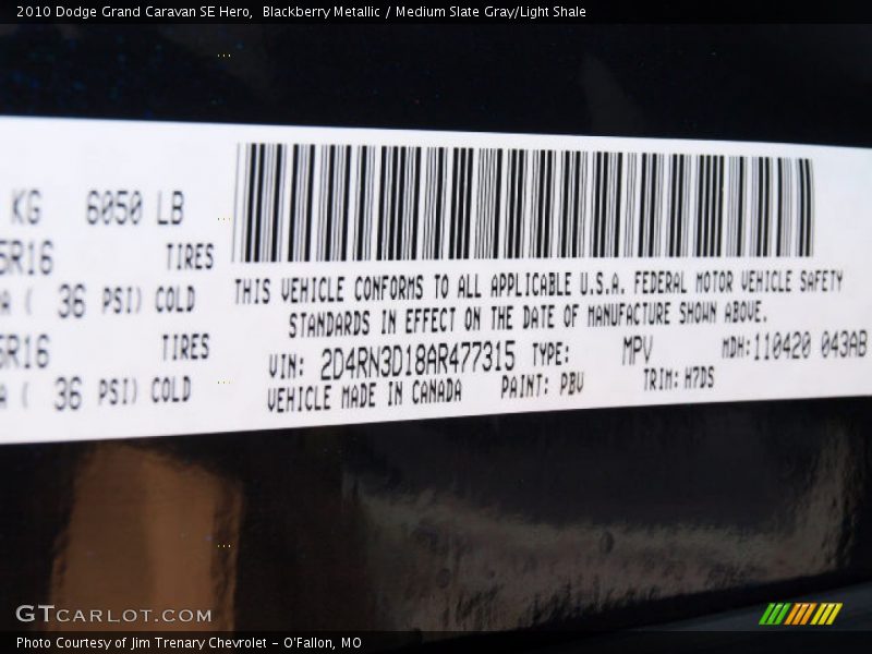 Blackberry Metallic / Medium Slate Gray/Light Shale 2010 Dodge Grand Caravan SE Hero