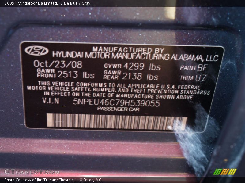 Slate Blue / Gray 2009 Hyundai Sonata Limited