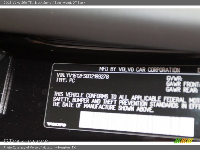 Black Stone / Beechwood/Off Black 2013 Volvo S60 T5