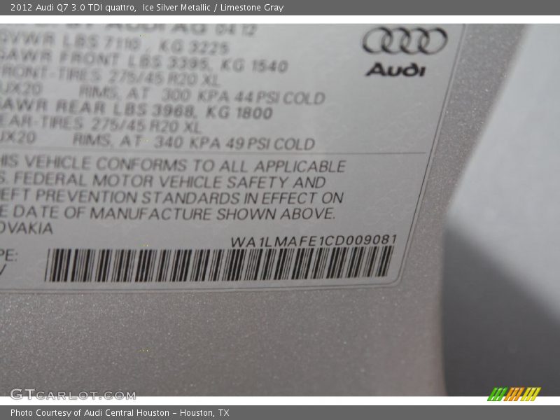 Ice Silver Metallic / Limestone Gray 2012 Audi Q7 3.0 TDI quattro