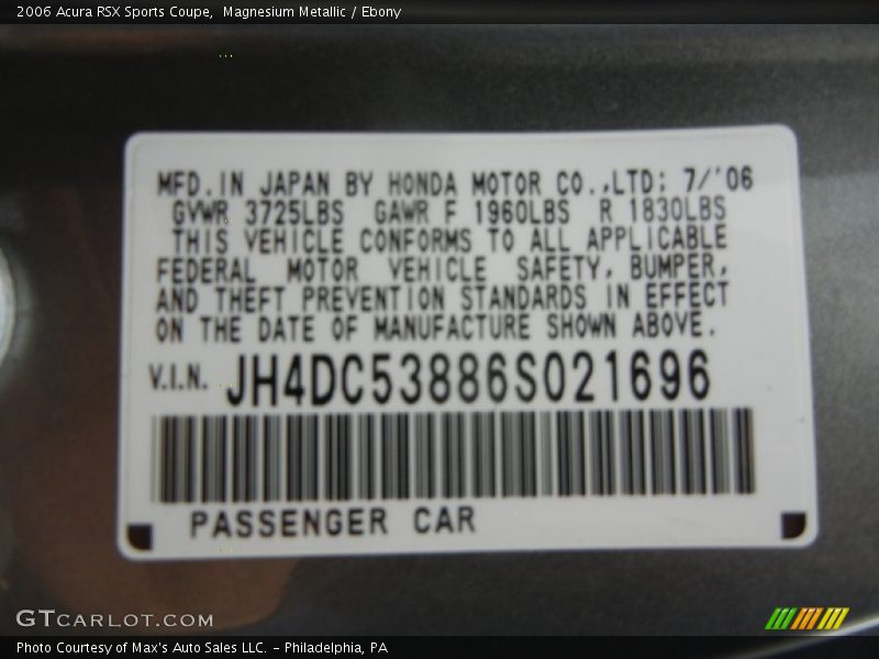Magnesium Metallic / Ebony 2006 Acura RSX Sports Coupe