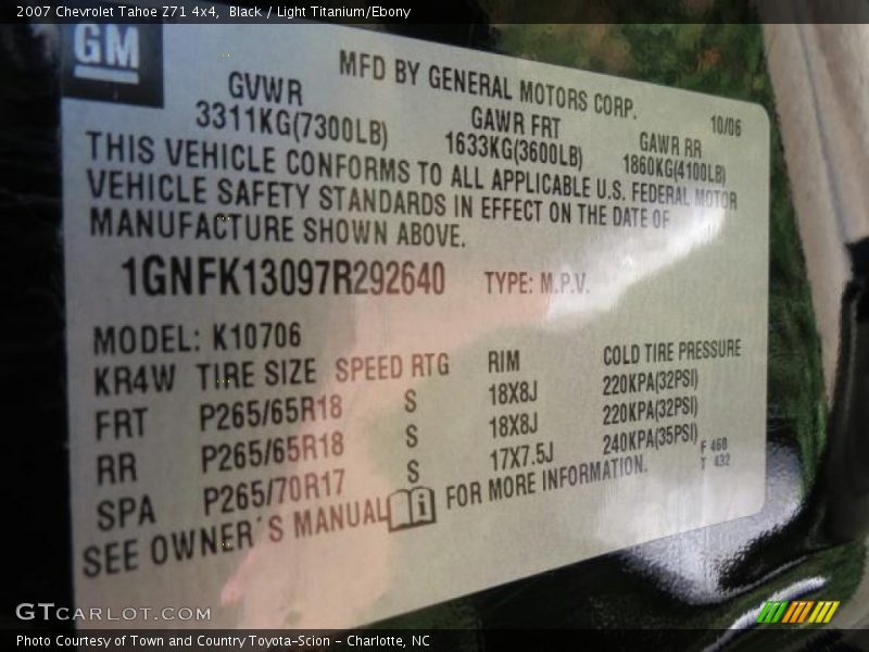 Black / Light Titanium/Ebony 2007 Chevrolet Tahoe Z71 4x4