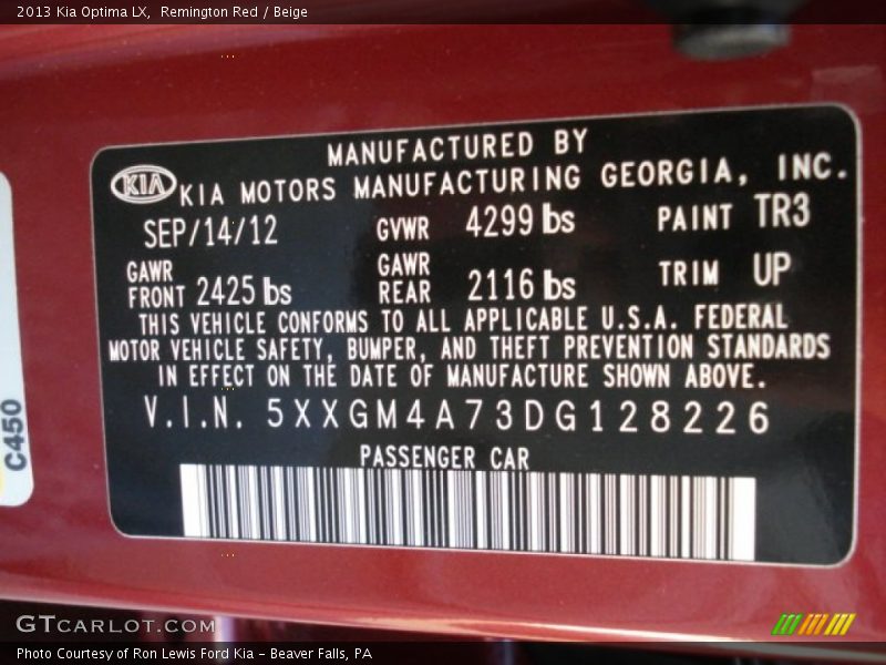 Remington Red / Beige 2013 Kia Optima LX