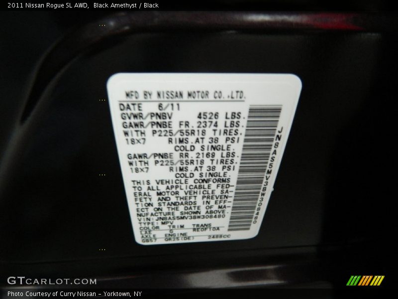 2011 Rogue SL AWD Black Amethyst Color Code LAE