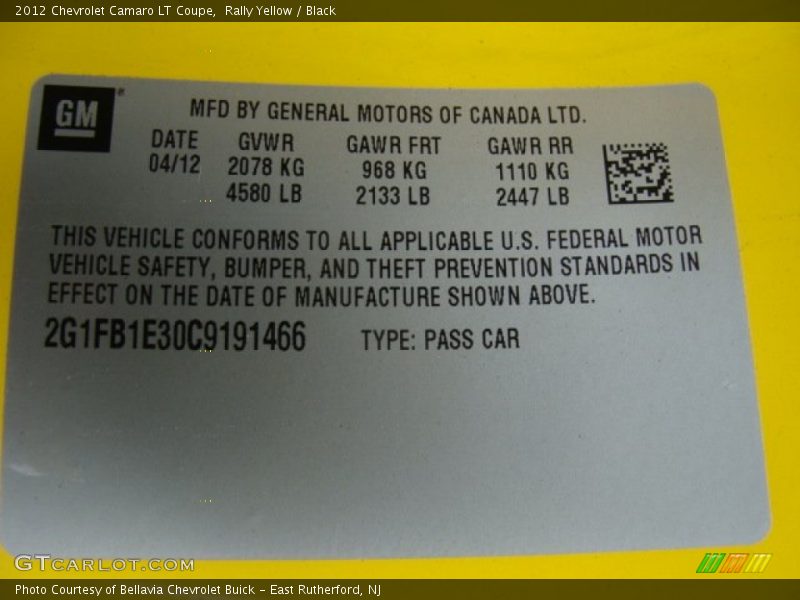 Rally Yellow / Black 2012 Chevrolet Camaro LT Coupe