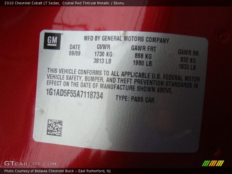 Crystal Red Tintcoat Metallic / Ebony 2010 Chevrolet Cobalt LT Sedan