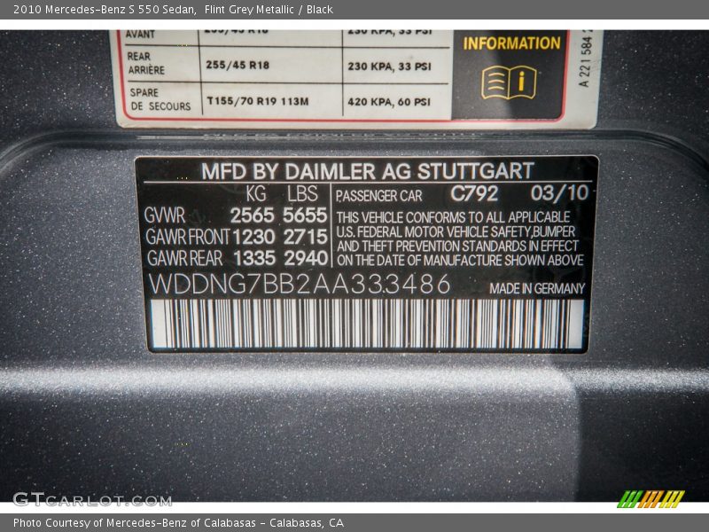 Flint Grey Metallic / Black 2010 Mercedes-Benz S 550 Sedan