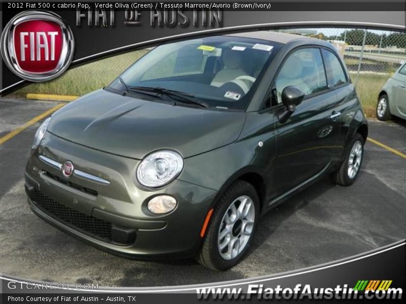 Verde Oliva (Green) / Tessuto Marrone/Avorio (Brown/Ivory) 2012 Fiat 500 c cabrio Pop