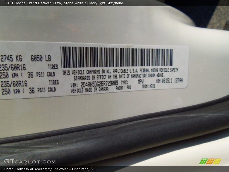 Stone White / Black/Light Graystone 2011 Dodge Grand Caravan Crew