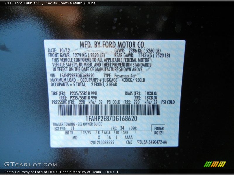 Kodiak Brown Metallic / Dune 2013 Ford Taurus SEL