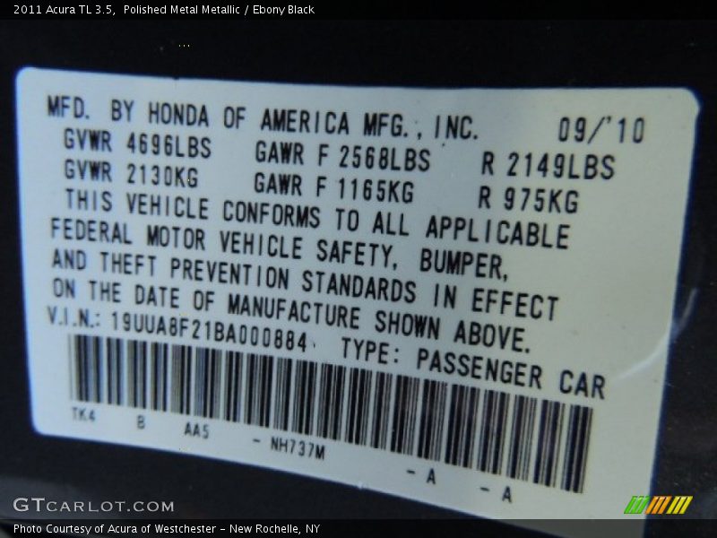 Polished Metal Metallic / Ebony Black 2011 Acura TL 3.5
