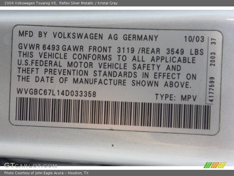 Reflex Silver Metallic / Kristal Gray 2004 Volkswagen Touareg V6