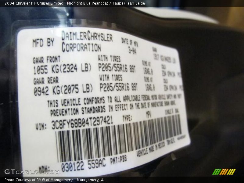 2004 PT Cruiser Limited Midnight Blue Pearlcoat Color Code PB8