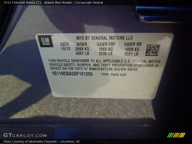 Atlantis Blue Metallic / Cocoa/Light Neutral 2013 Chevrolet Malibu LTZ
