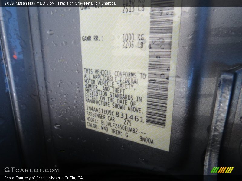 Precision Gray Metallic / Charcoal 2009 Nissan Maxima 3.5 SV