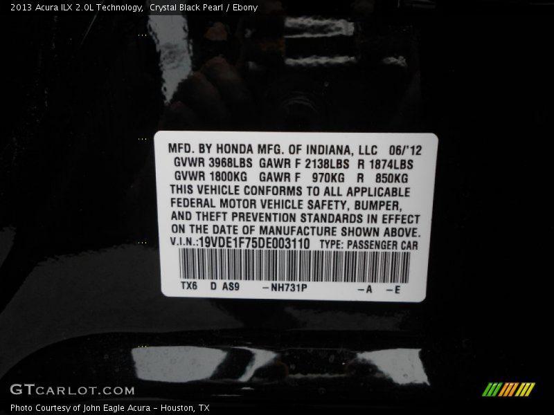 Crystal Black Pearl / Ebony 2013 Acura ILX 2.0L Technology