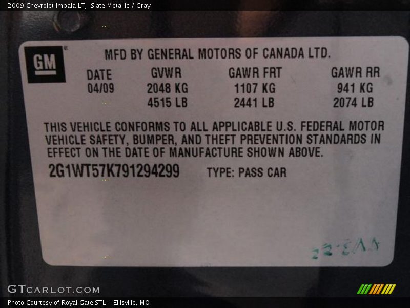 Slate Metallic / Gray 2009 Chevrolet Impala LT