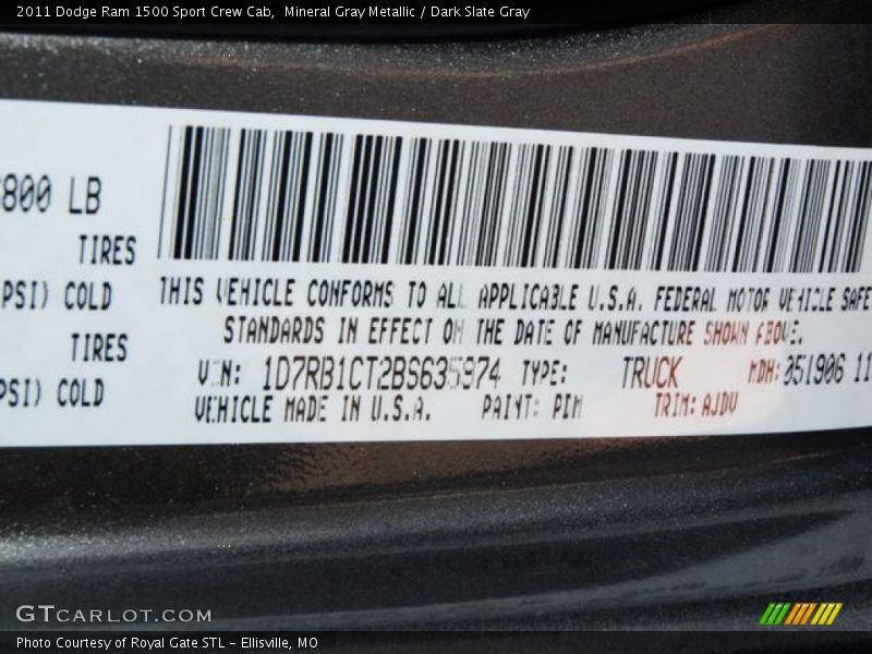 Mineral Gray Metallic / Dark Slate Gray 2011 Dodge Ram 1500 Sport Crew Cab
