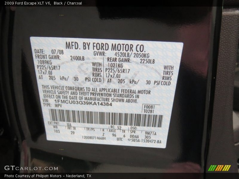 Black / Charcoal 2009 Ford Escape XLT V6