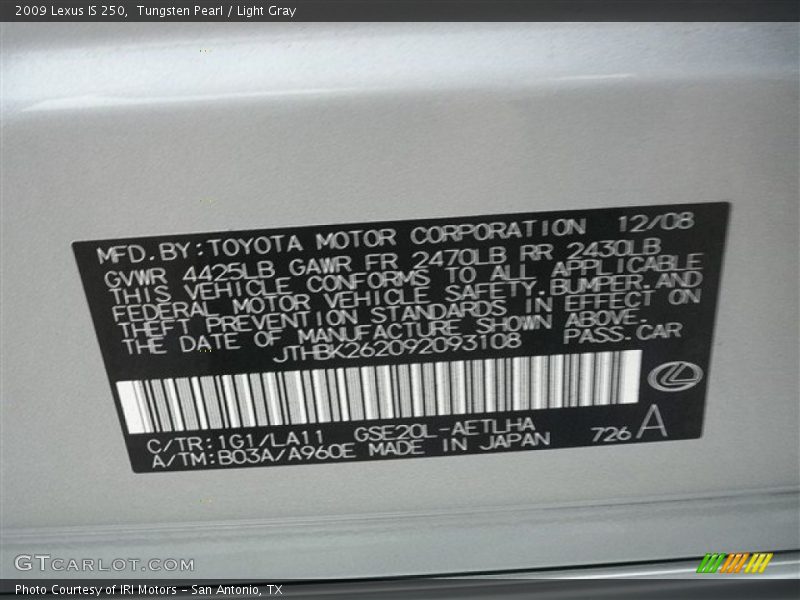 Tungsten Pearl / Light Gray 2009 Lexus IS 250