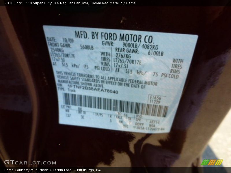 Royal Red Metallic / Camel 2010 Ford F250 Super Duty FX4 Regular Cab 4x4