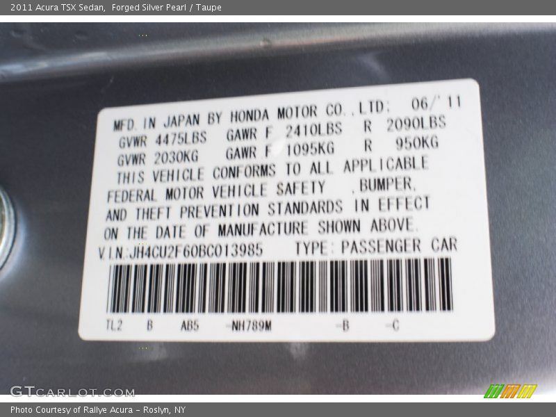Forged Silver Pearl / Taupe 2011 Acura TSX Sedan