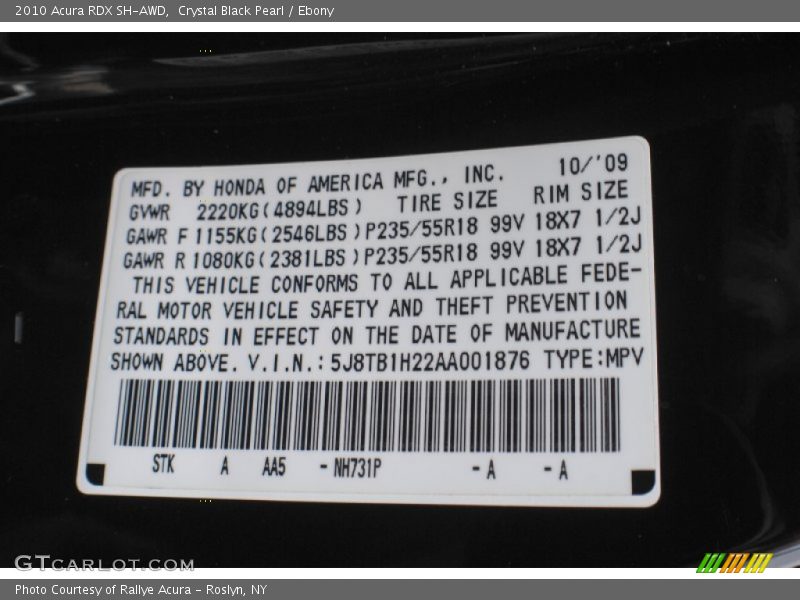 Crystal Black Pearl / Ebony 2010 Acura RDX SH-AWD