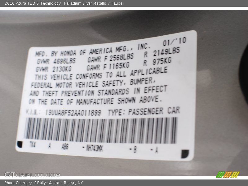 Palladium Silver Metallic / Taupe 2010 Acura TL 3.5 Technology
