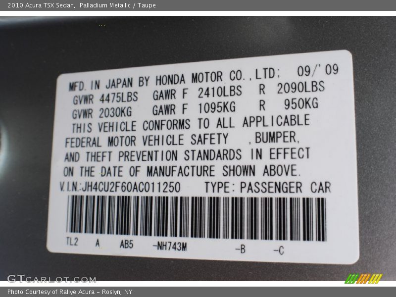 Palladium Metallic / Taupe 2010 Acura TSX Sedan