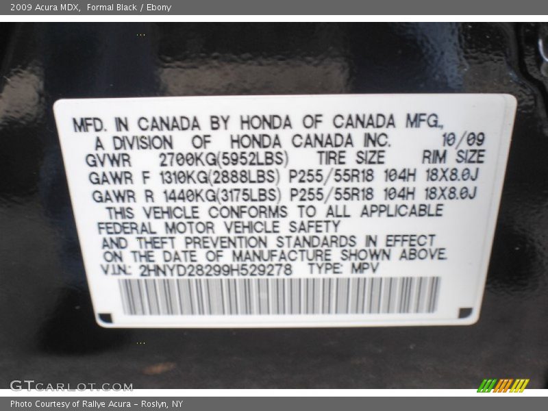 Formal Black / Ebony 2009 Acura MDX