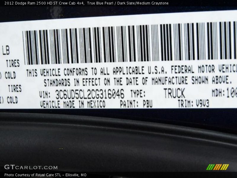 True Blue Pearl / Dark Slate/Medium Graystone 2012 Dodge Ram 2500 HD ST Crew Cab 4x4