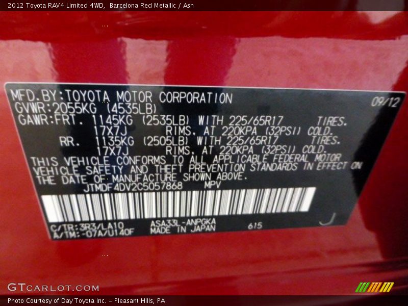 Barcelona Red Metallic / Ash 2012 Toyota RAV4 Limited 4WD