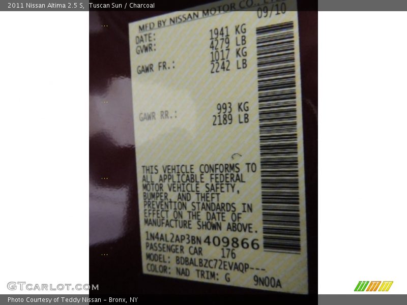 Tuscan Sun / Charcoal 2011 Nissan Altima 2.5 S